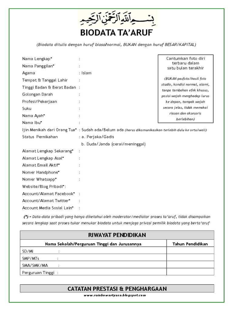 Format Biodata Taaruf