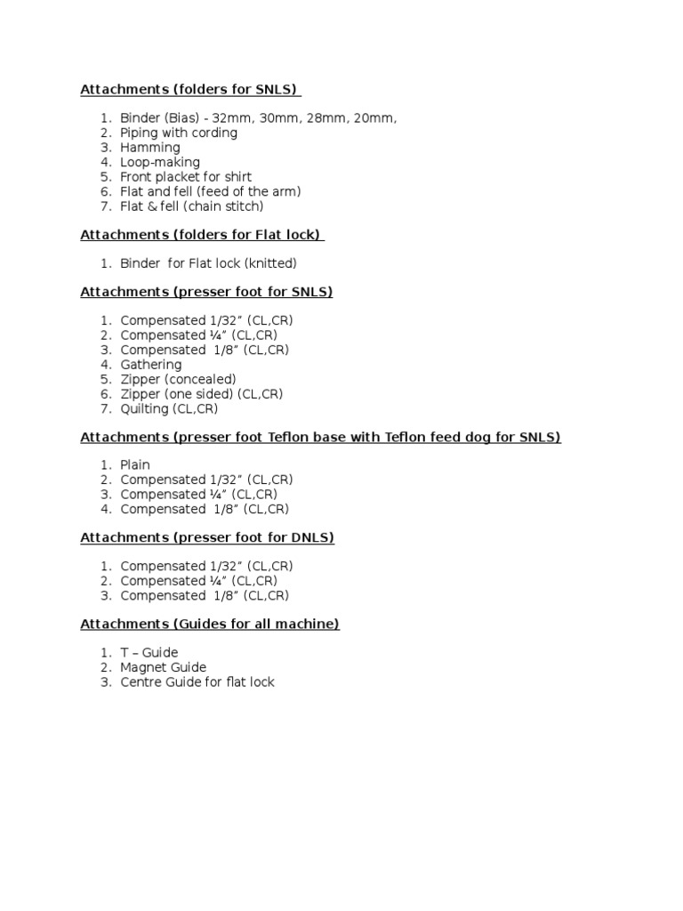 SNLS and Flatlock Machine Attachments | PDF
