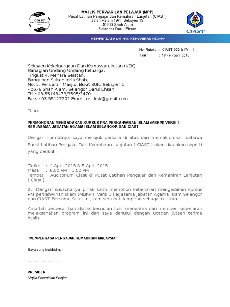 Surat Permohonan Kebenaran Kursus Kawin Download Full PDF Package.
