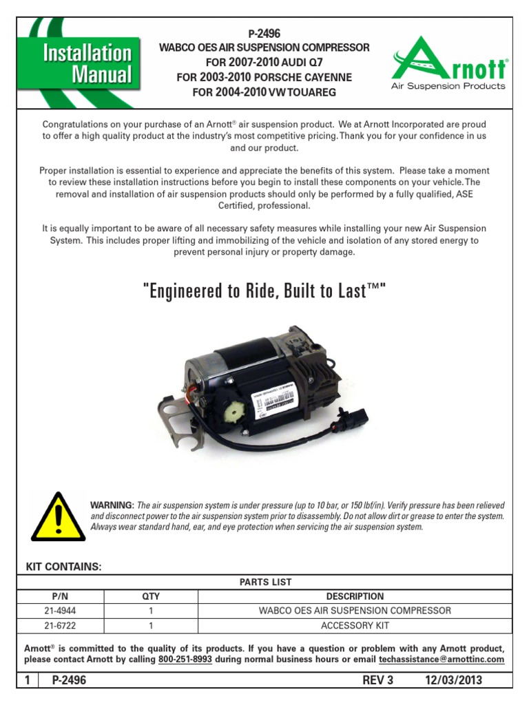Wabco Compressor Installation Manual Volkswagen Suspensión (Vehículo)