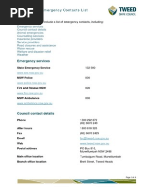 Tweed Shire Emergency Contacts (2014)