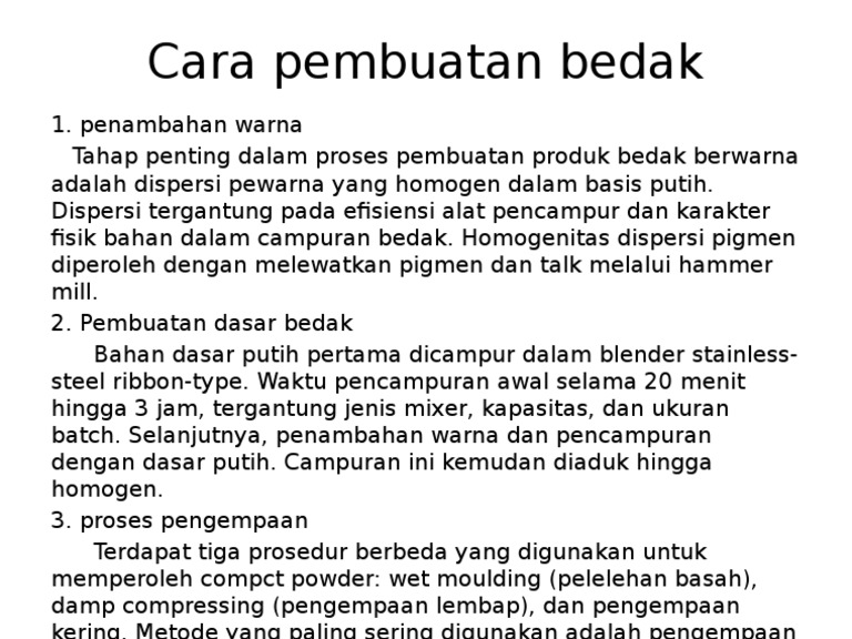 Cara Pembuatan Bedak | PDF