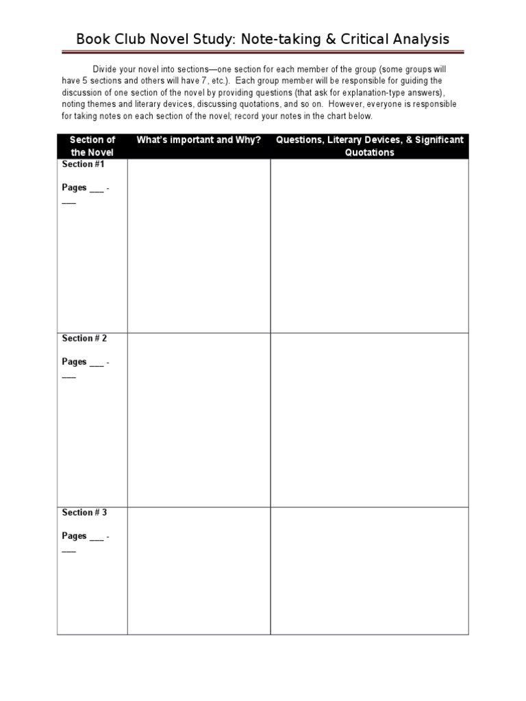 Book Club Novel Study Guide | PDF | Foreign Language Studies | General ...