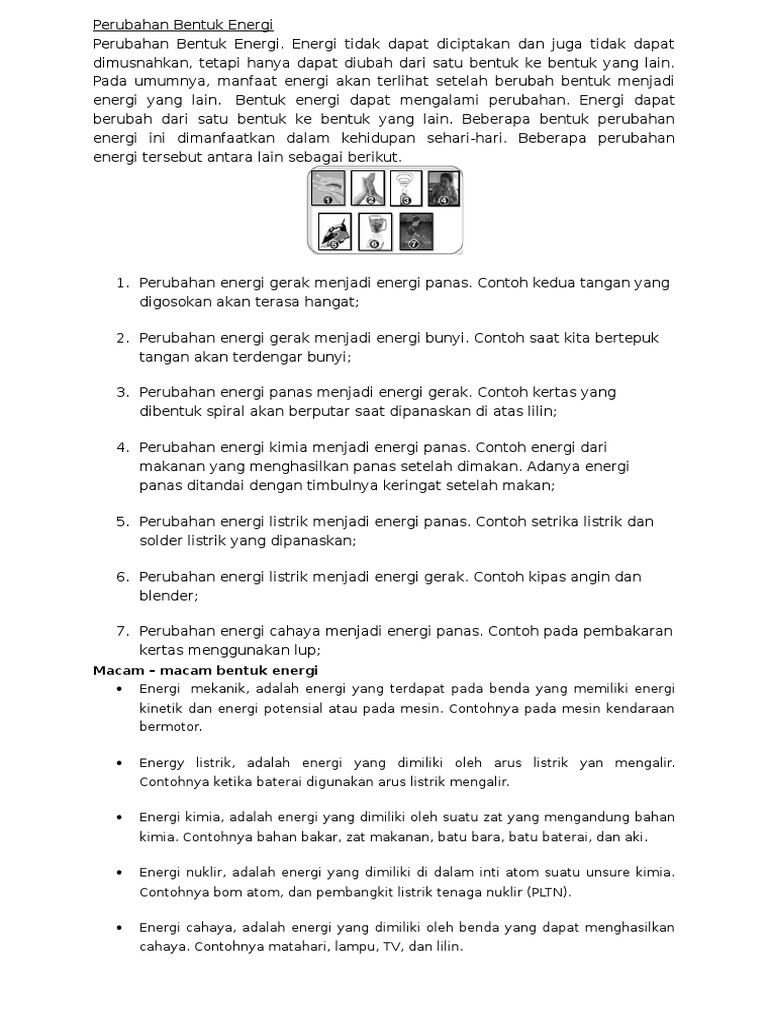 Contoh Perubahan Bentuk Energi Docx