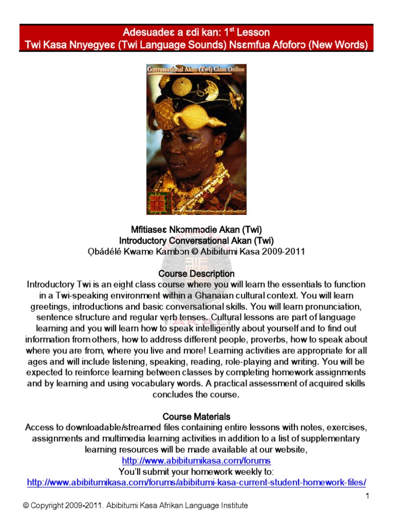 1st Class Intro Conversational Twi | PDF | Ghana | Human Communication