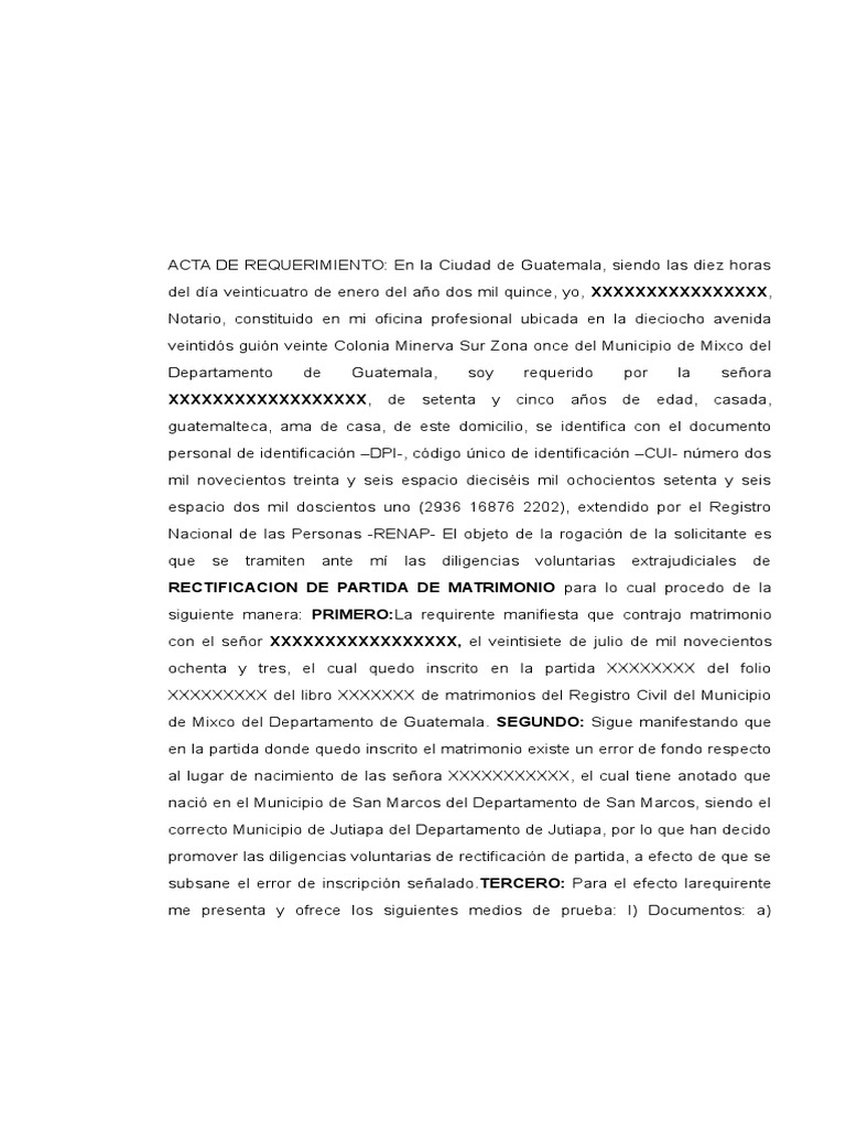 Acta Notarial de Requerimiento Rectificacion de Partida de 