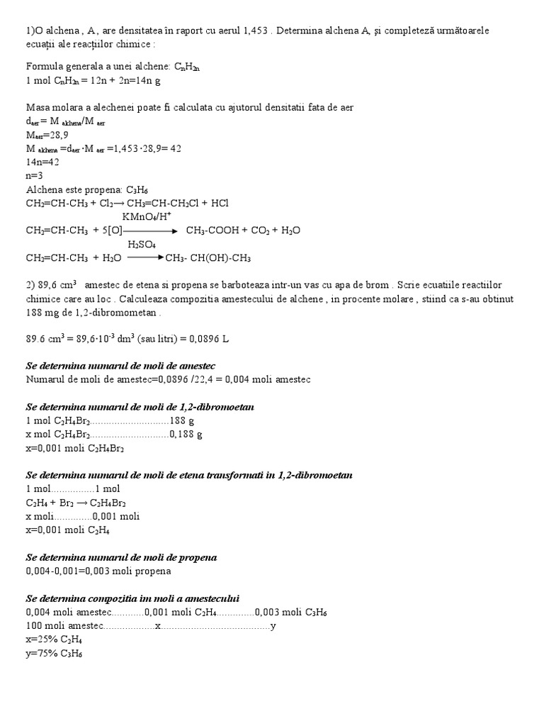 O Alchena A Are Densitatea În Raport Cu Aerul | PDF