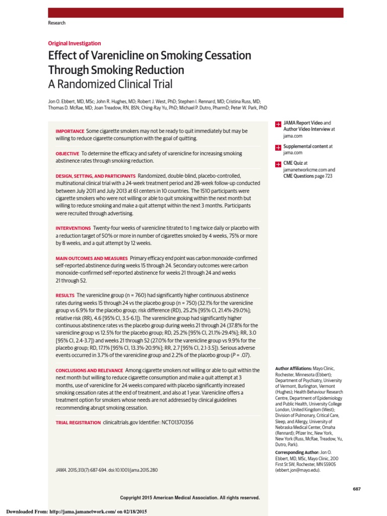Effect of Varenicline on Smoking Cessation Through Smoking Reduction A