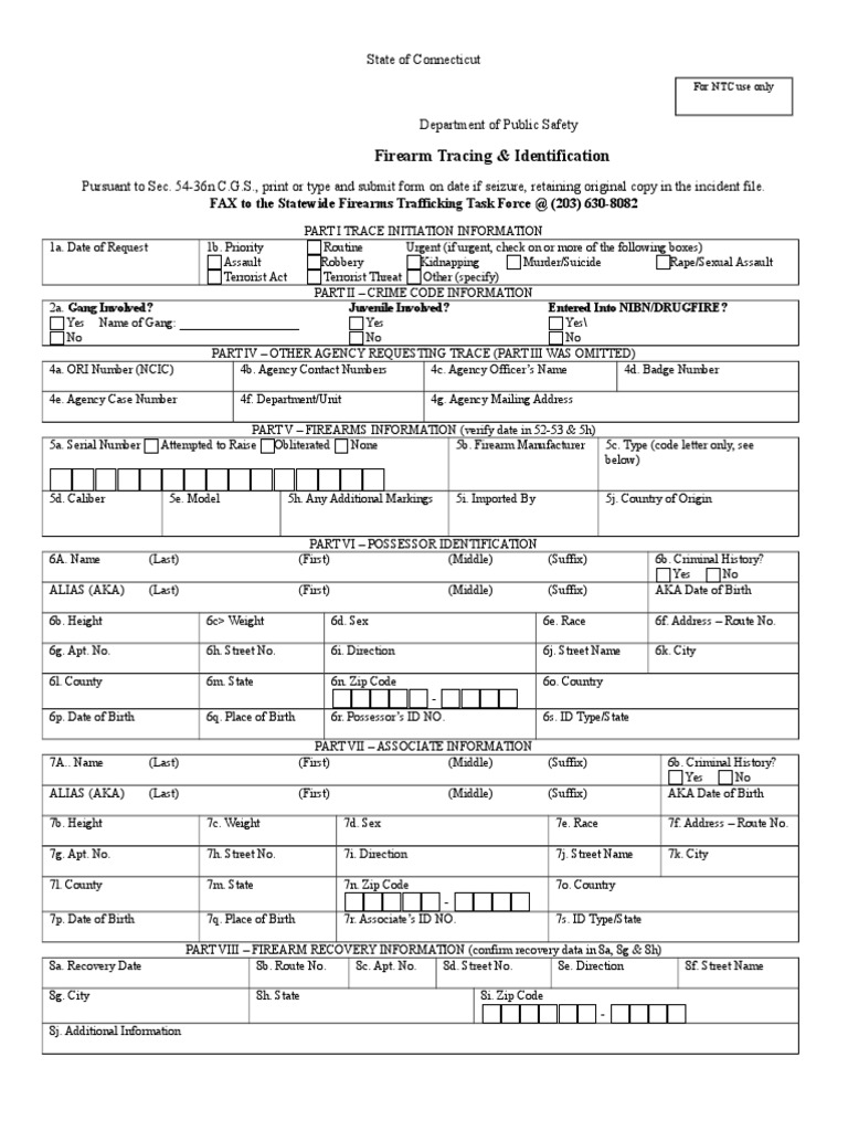 DPS258 Firearms Tracing Form 09.13.2010 Handgun Firearms