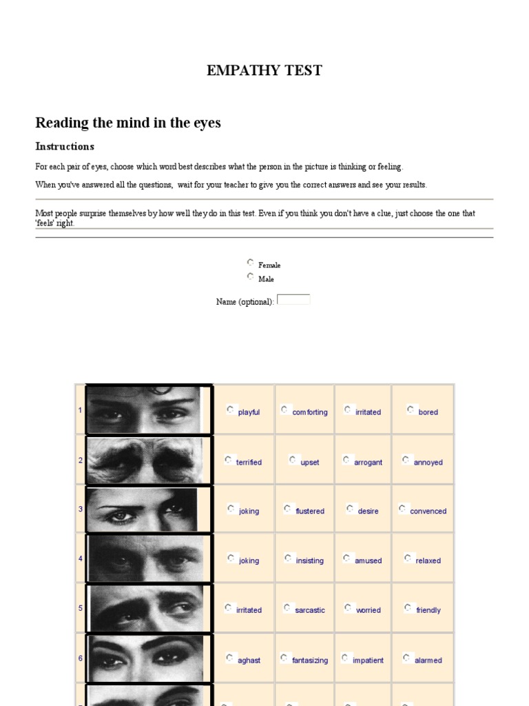 Mind in the Eyes Empathy Test | PDF