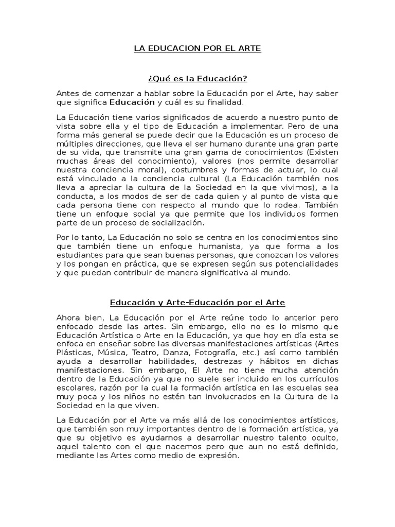 La Educacion Por El Arte | PDF | Creatividad | Conocimiento