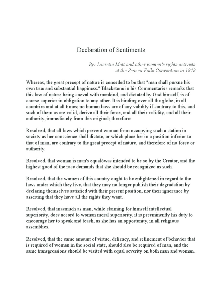 Declaration of sentiments pdf social institutions social science