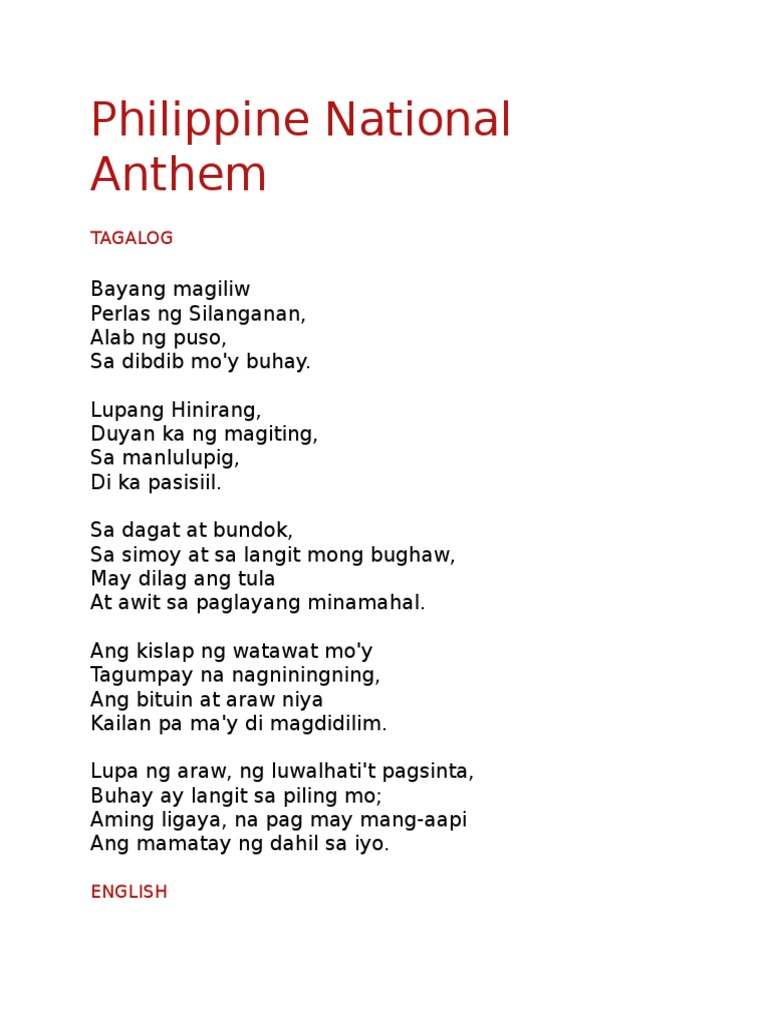 Philippine National Anthem Pdf