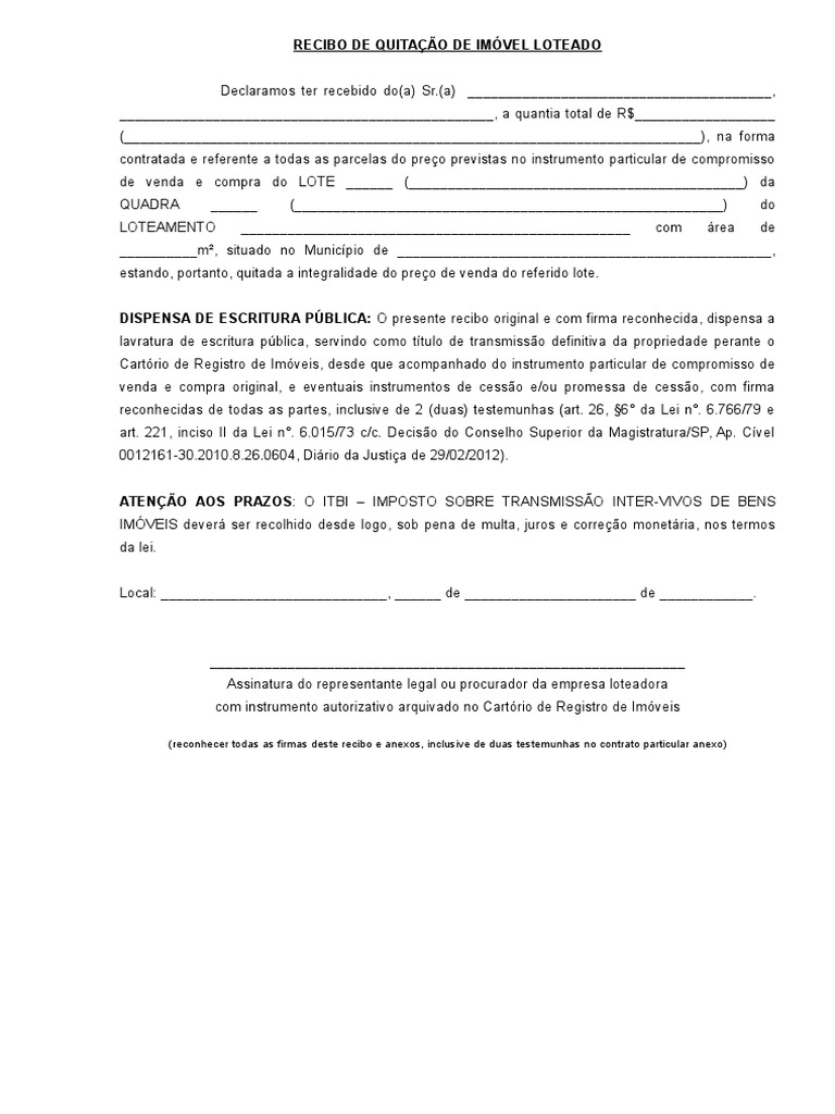 Recibo - Compra e Venda de Lote | Instituições Sociais | Ciências Sociais