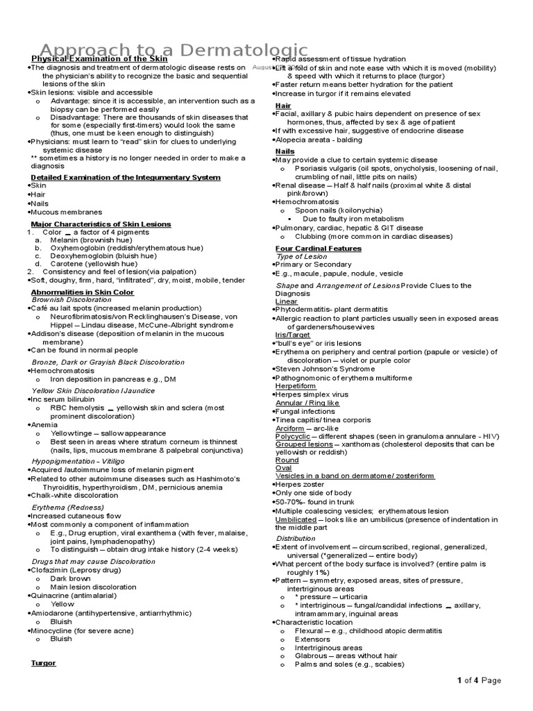 Dermatologic Physical Exam Guide | PDF | Cutaneous Conditions | Dermatitis