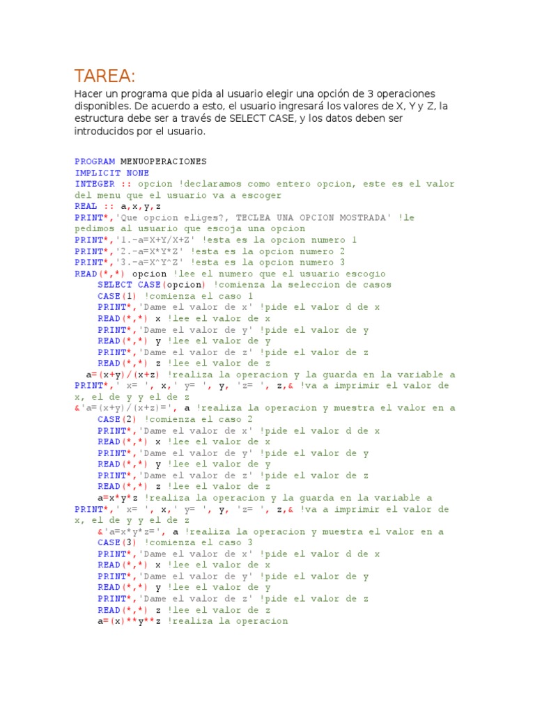 Ejemplo de SELECT CASE en Fortran | PDF | Áreas de informática ...
