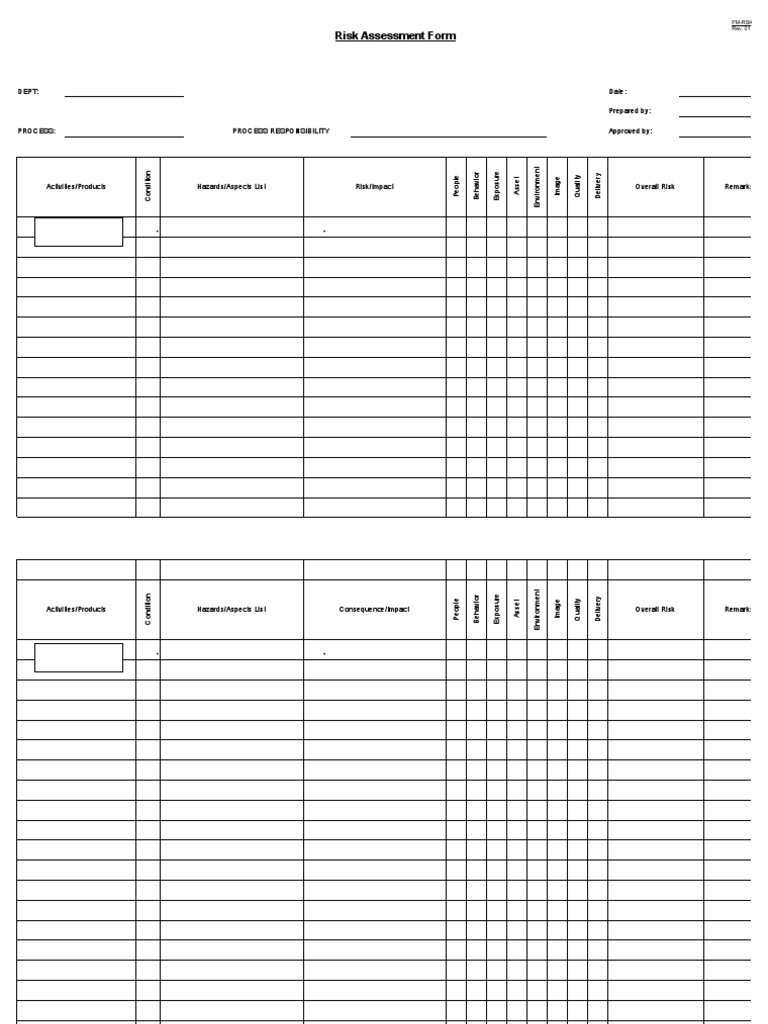 Sample Risk Assessment Form | PDF | Science & Mathematics | Technology ...
