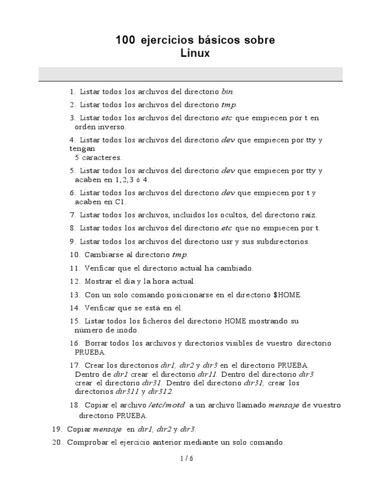 Ejercicios Básicos de Comandos en Linux | PDF | Archivo de computadora ...