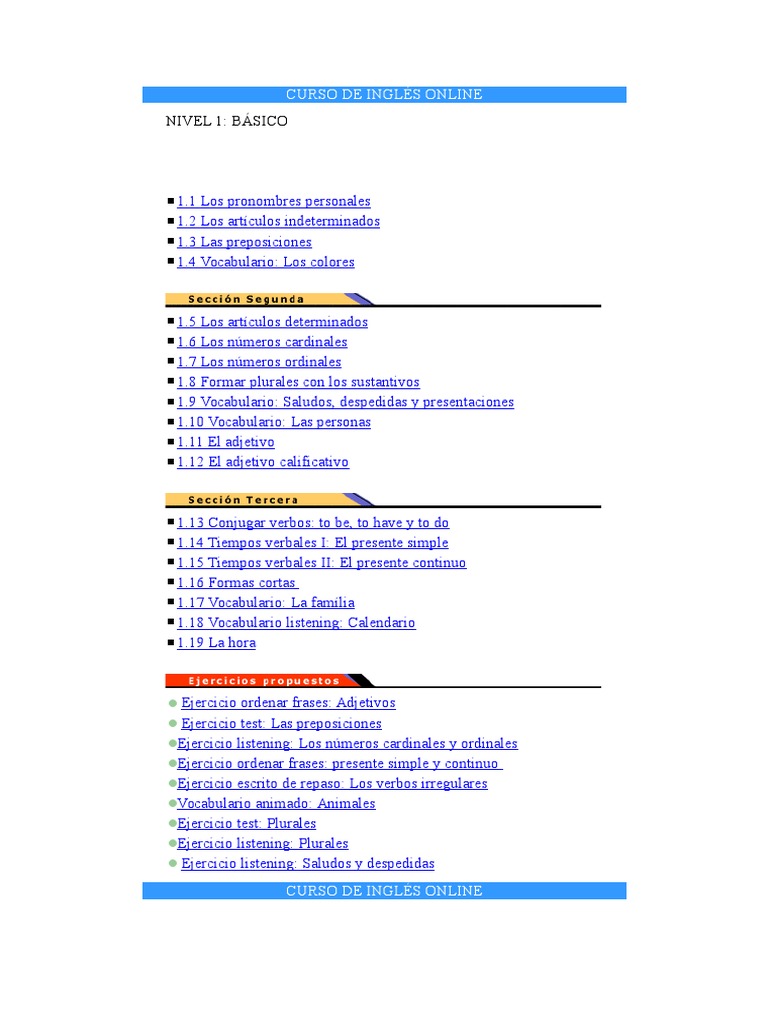 Curso de Inglés Online: Nivel Básico | PDF
