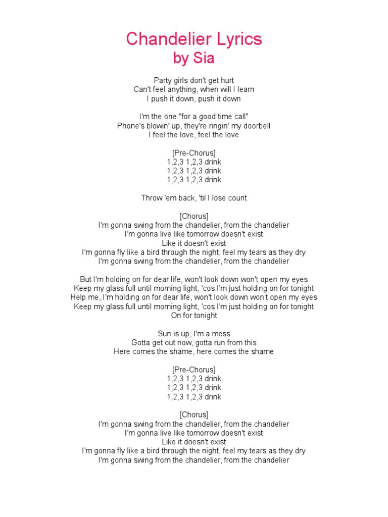 Chandelier Lyrics PDF