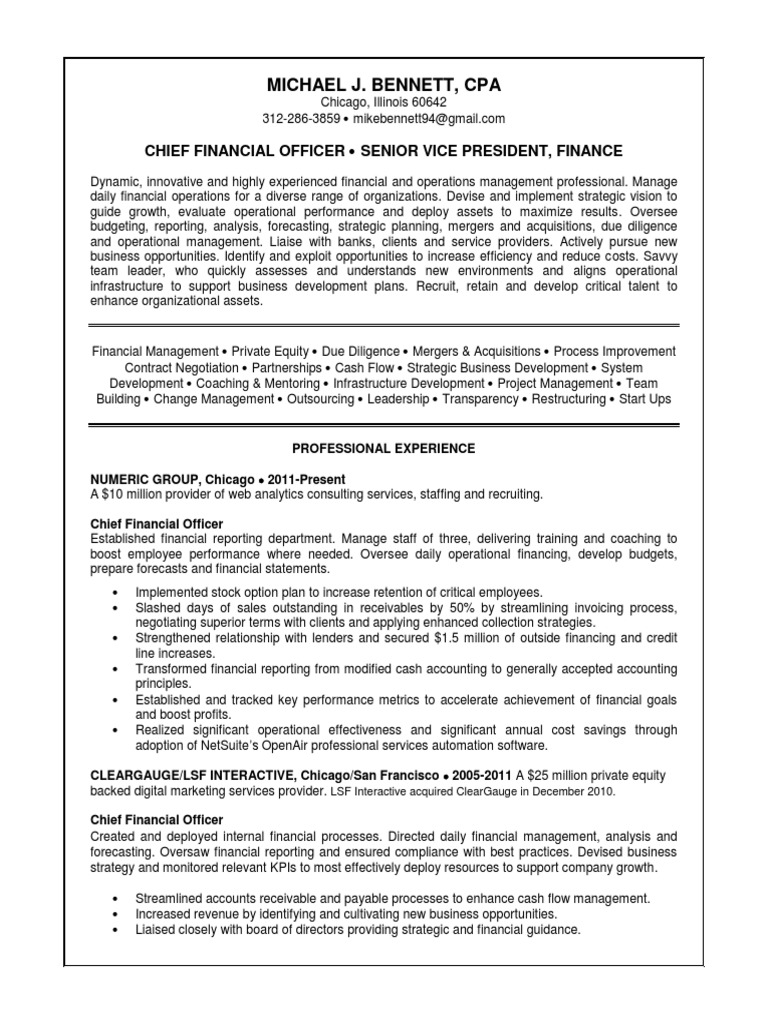 CFO VP Finance CPA in Chicago IL Resume Michael PDF Chief