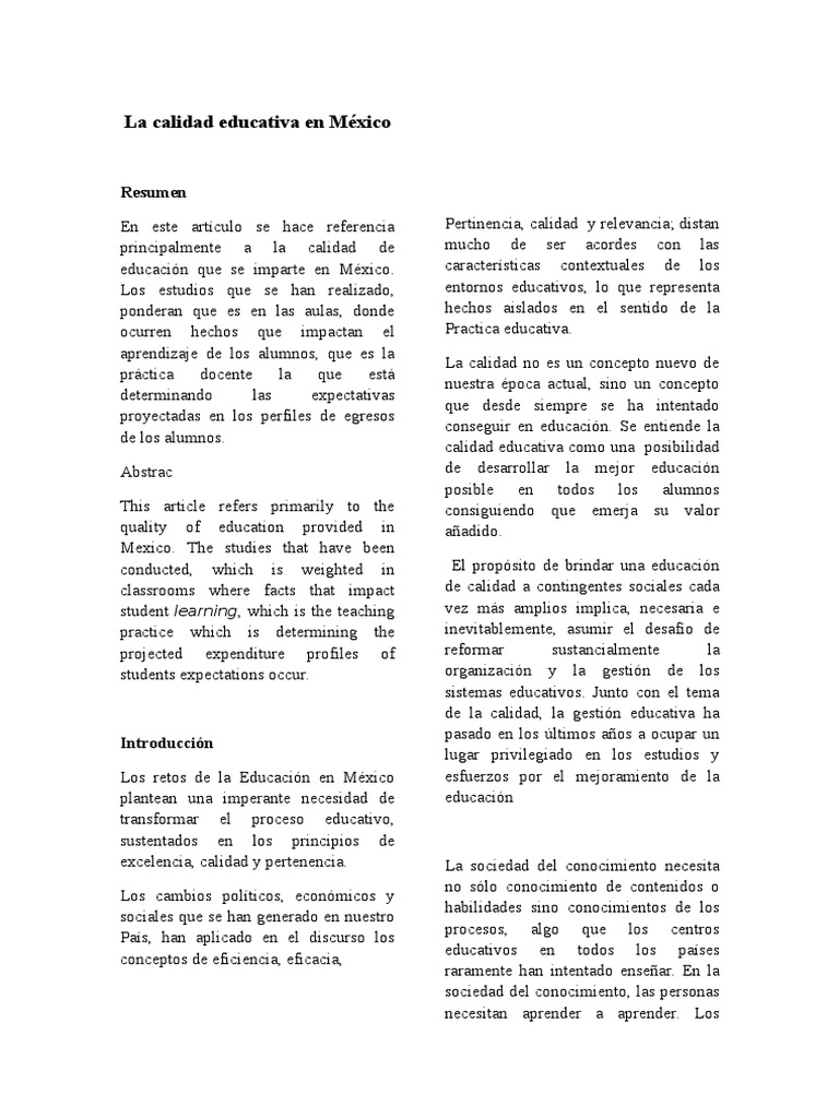 Calidad Educativa en México: Retos y Prácticas | PDF | Conocimiento ...