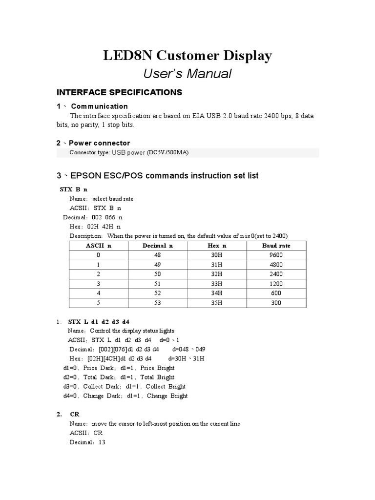 LED8N Customer Display Manual | PDF | Computers