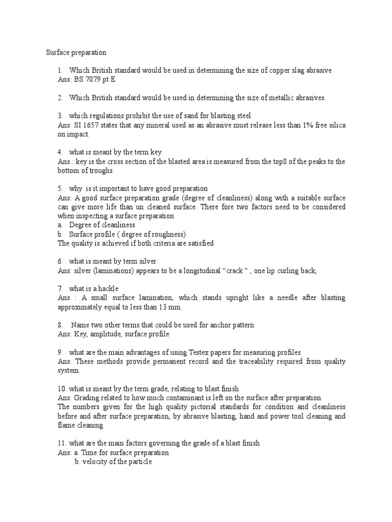 Surface Preparation Requirements and Standards for Abrasive Blasting