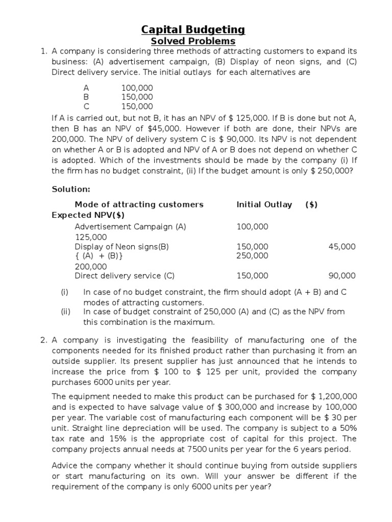 Capital Budgeting Problems | PDF | Depreciation | Net Present Value