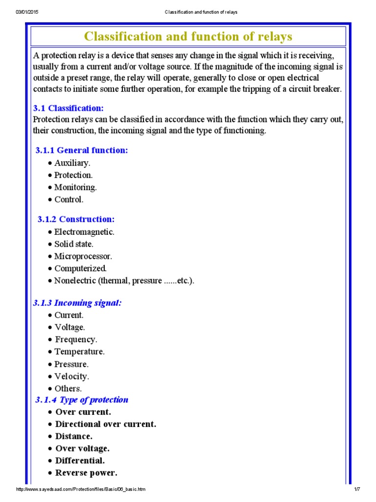 Classification and Function of Relays PDF Relay