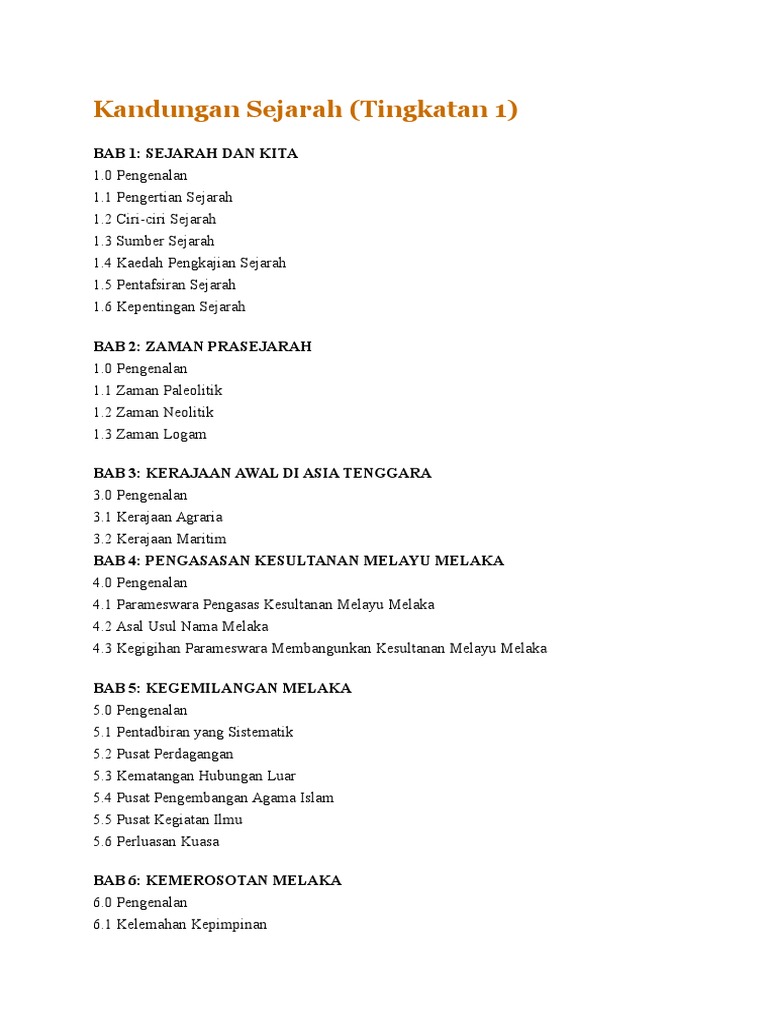 Kandungan Sejarah Tingkatan 1  PDF