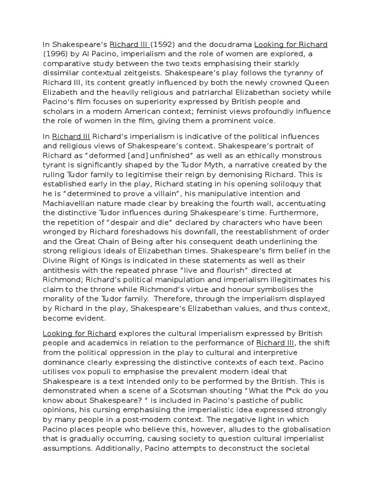 Richard iii and looking for richard comparative study image