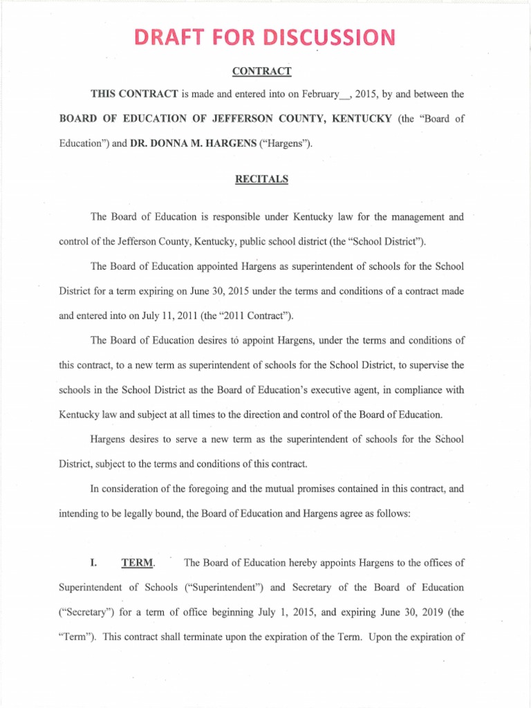 Draft JCPS Superintendent Contract Extension | PDF | Salary | Indemnity