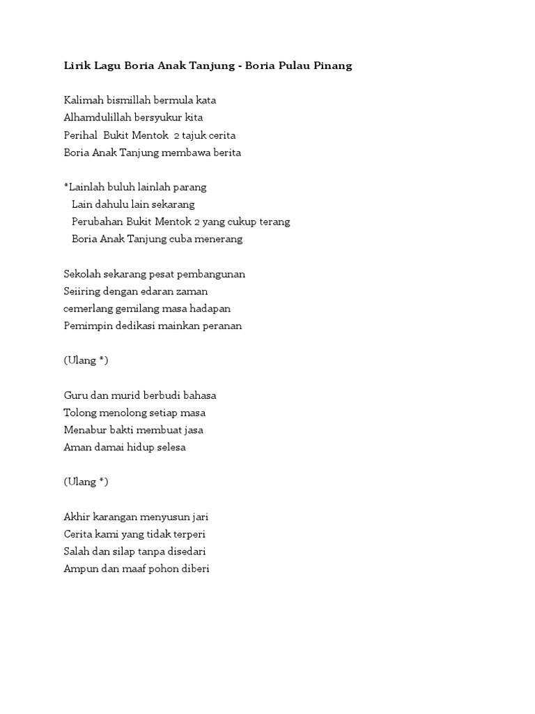 Lirik Lagu Boria Anak Tanjung Pdf