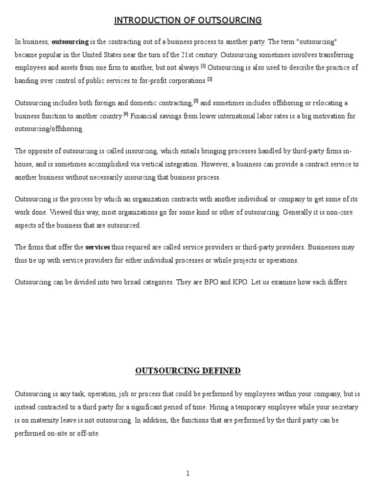 Introduction Of Outsourcing Pdf Offshoring Outsourcing
