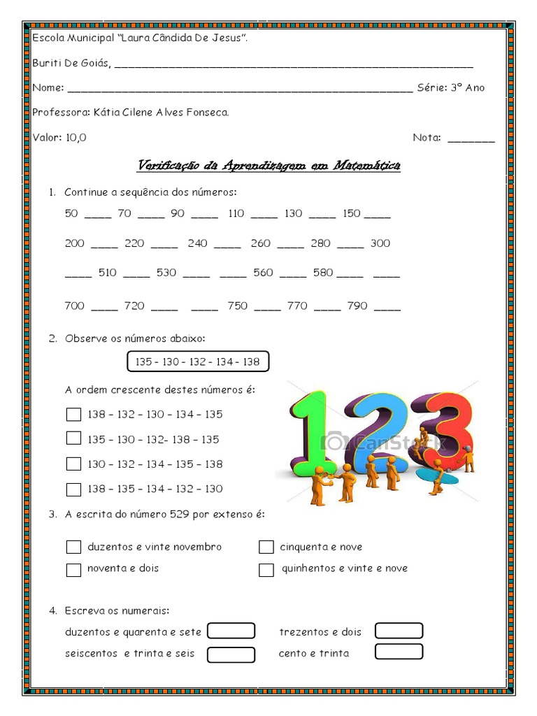 Avaliação de Matematica - 3 Ano | PDF | Lazer | Escolas