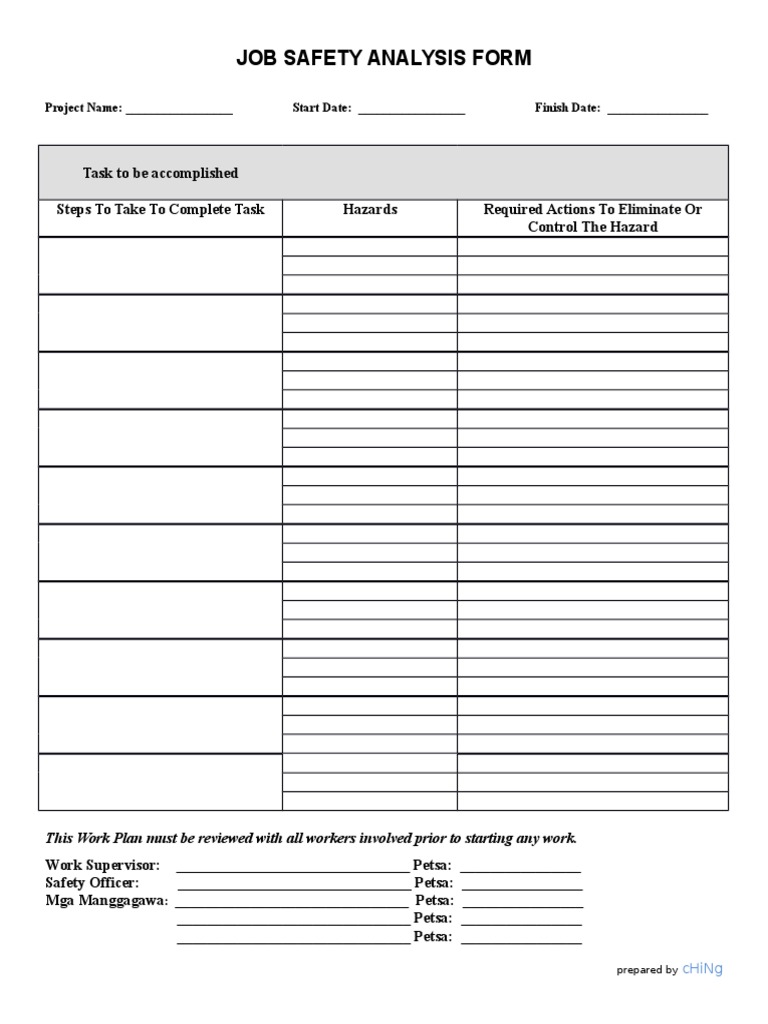 Job Safety Analysis Form Template | PDF | Business
