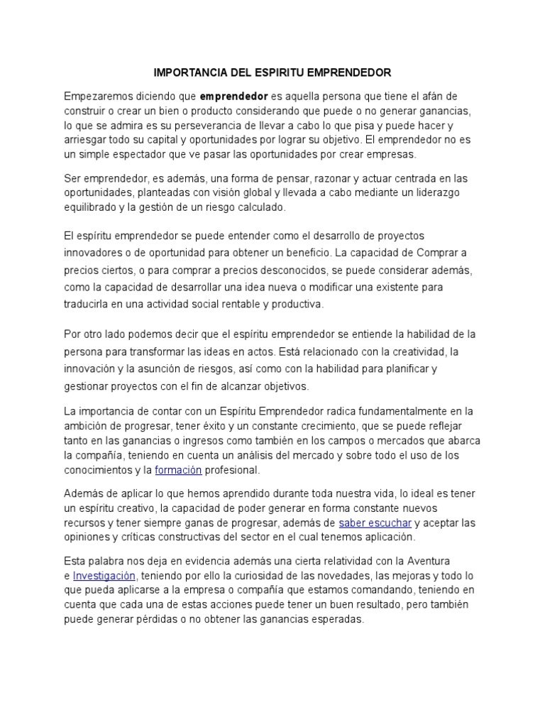 Importancia Del Espiritu Emprendedor Iniciativa