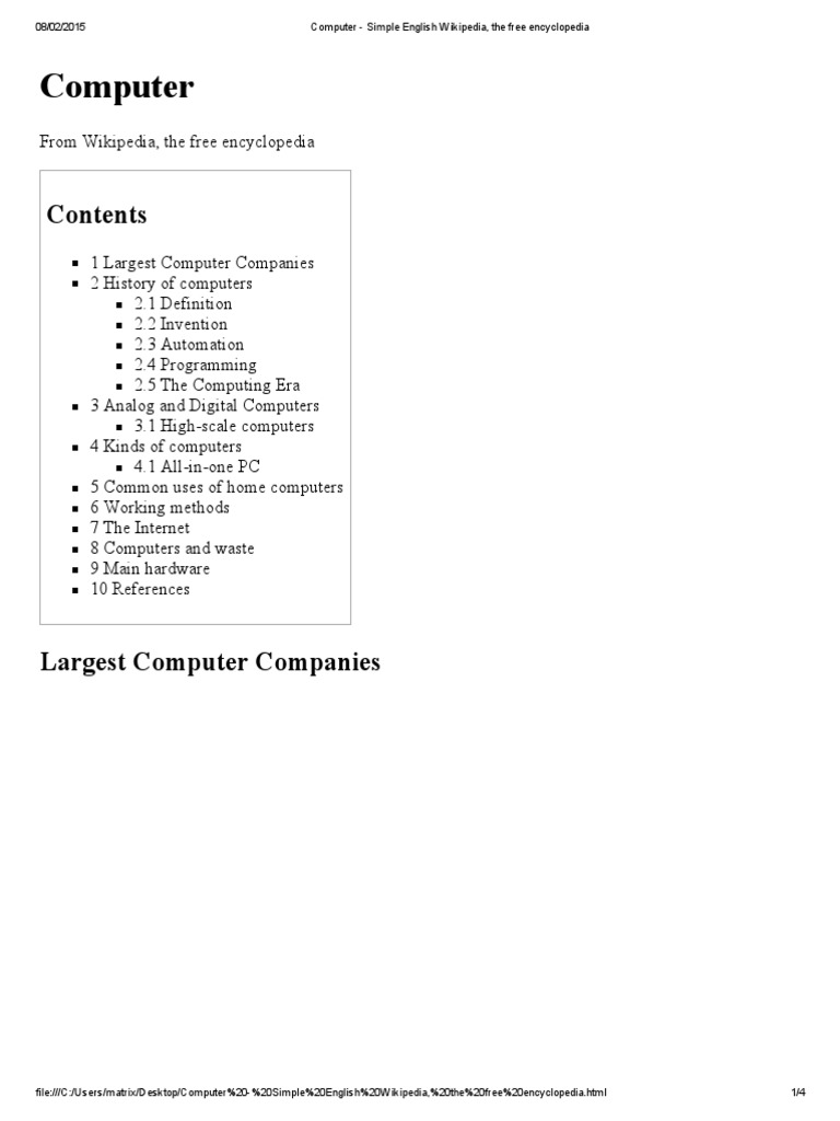Computer - Simple English Wikipedia, The Free Encyclopedia | PDF ...