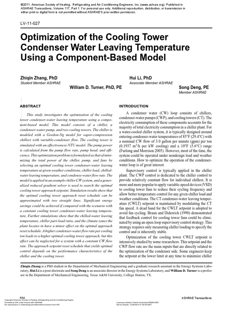 Optimization of The Cooling Tower Condenser Water Leaving Temperature ...