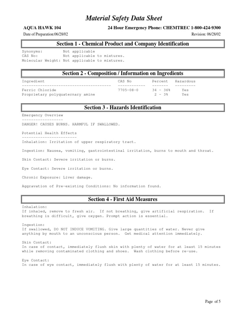Aqua Hawk 104 MSDS | PDF | Personal Protective Equipment | Materials