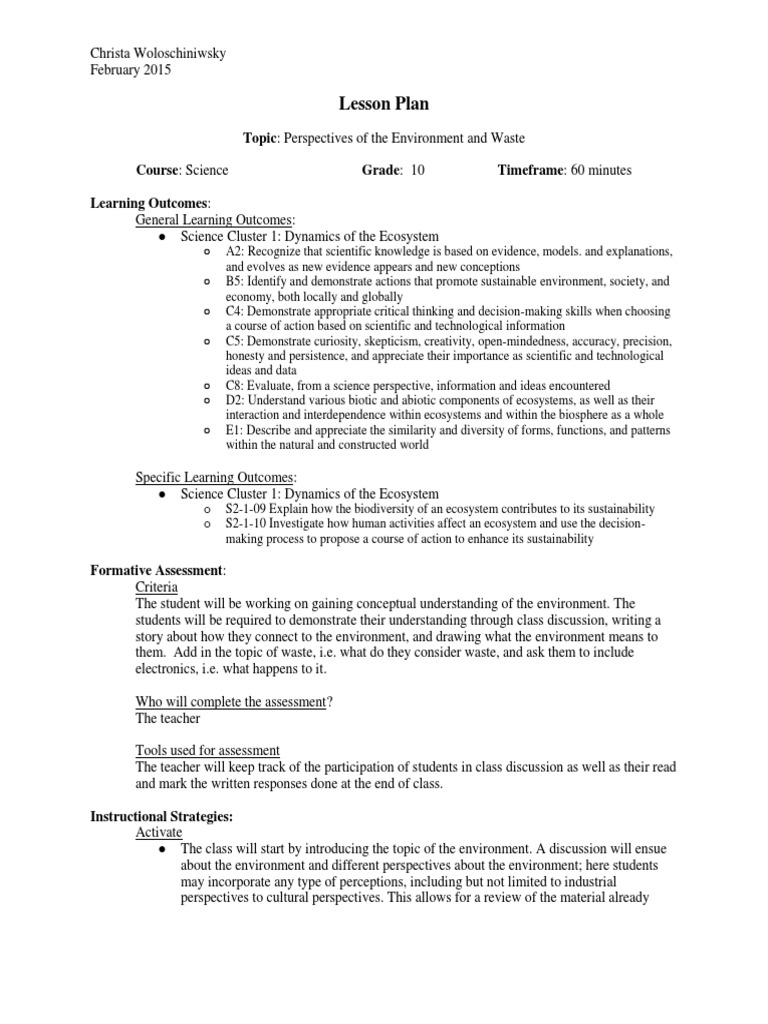 Grade 10 Environment Lesson Plan | PDF | Natural Environment | Science