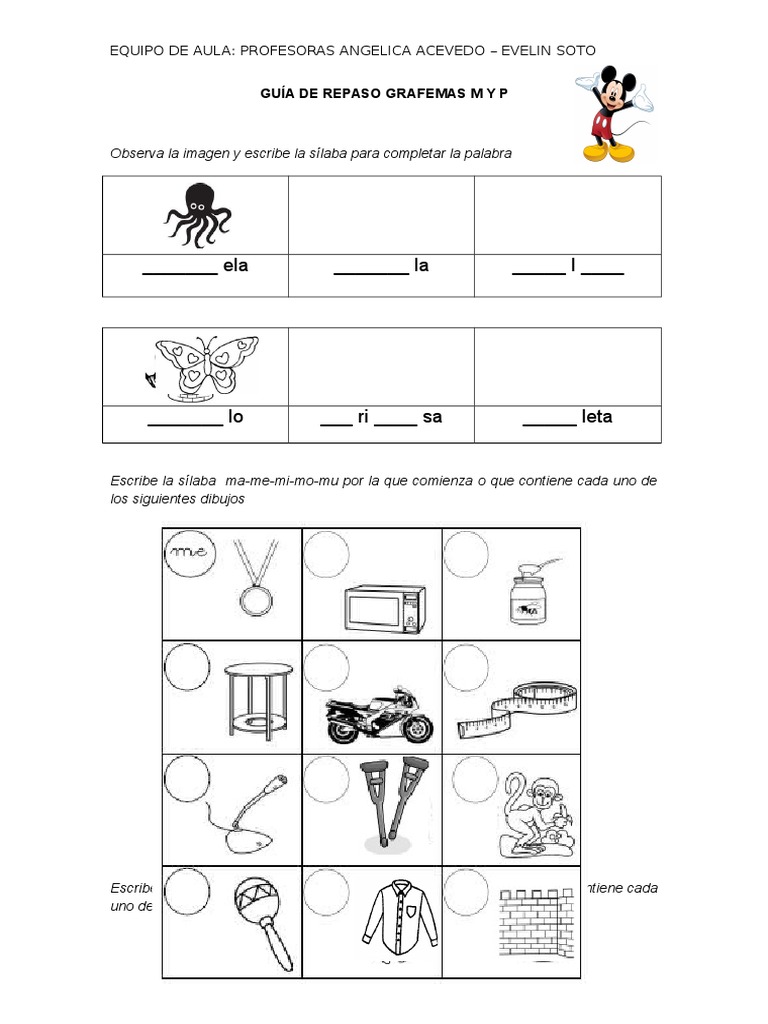 Actividades de Repaso: Letras M y P | PDF
