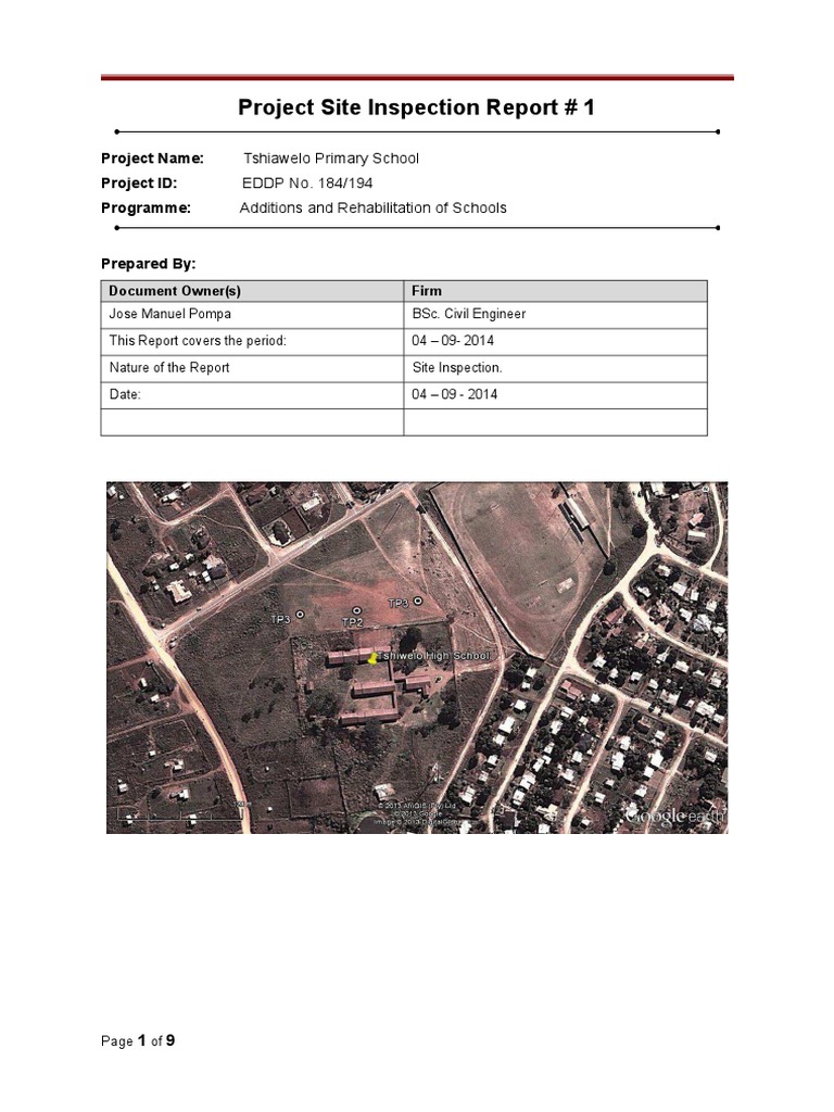 Tshiawelo Primary School Site Inspection Report | PDF | Excavation ...
