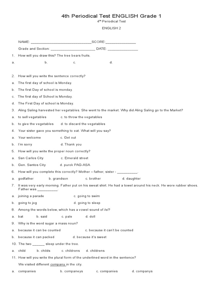 English periodical test for grade 2 image