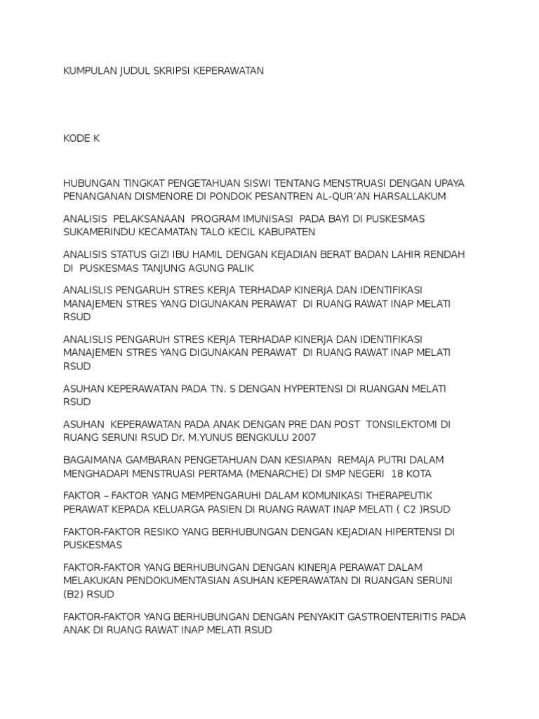 Kumpulan Judul Skripsi Keperawatan