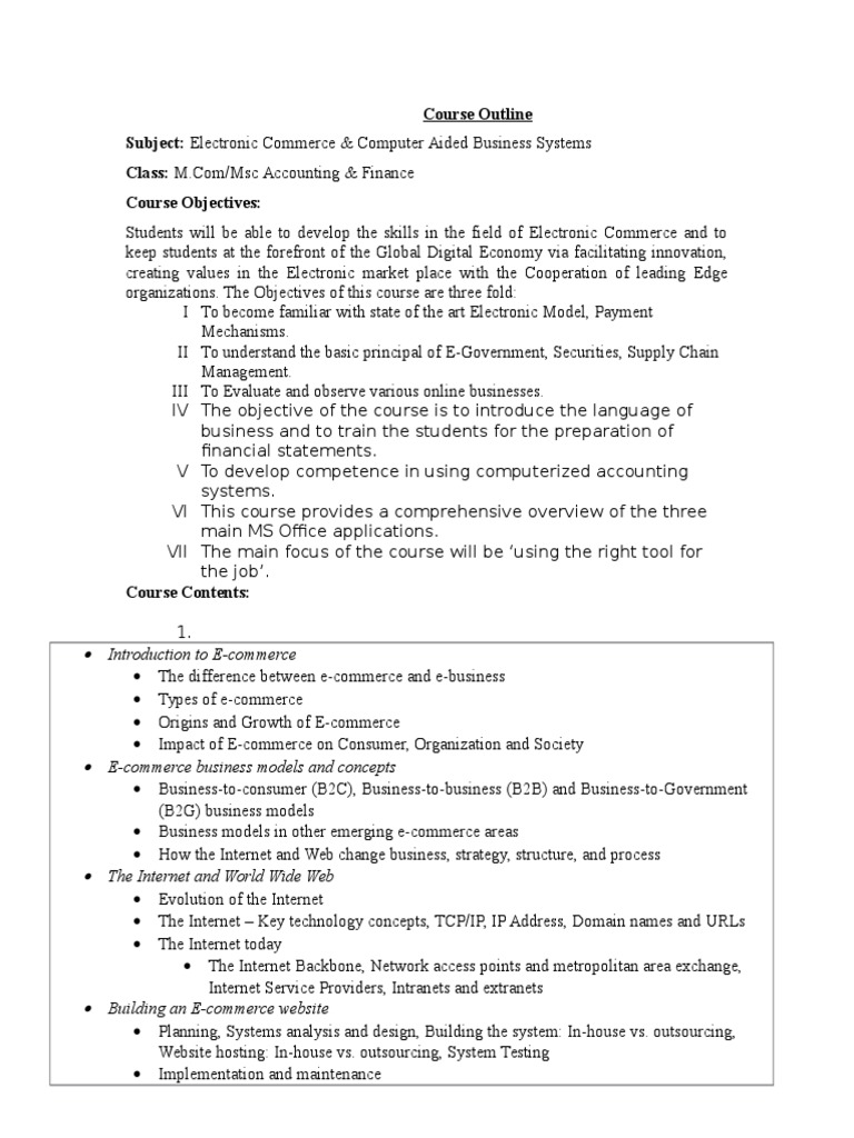 E-Commerce & Accounting Course Syllabus | PDF | E Commerce | Microsoft ...