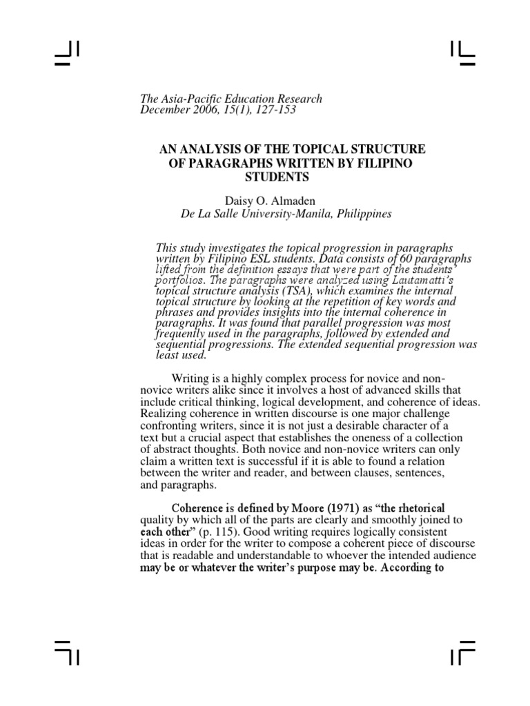 An Analysis of The Topical Structure of Paragraphs Written by Filipino ...