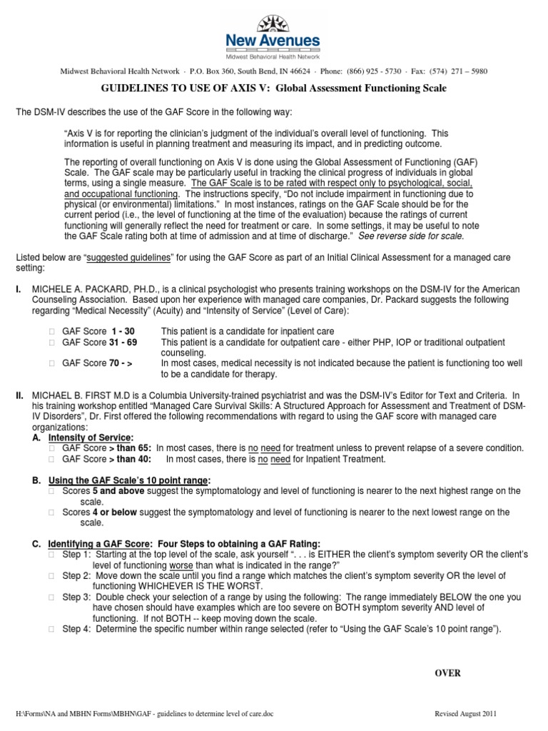 Gaf Guidelines To Determine Level of Care | PDF | Clinical Psychology ...