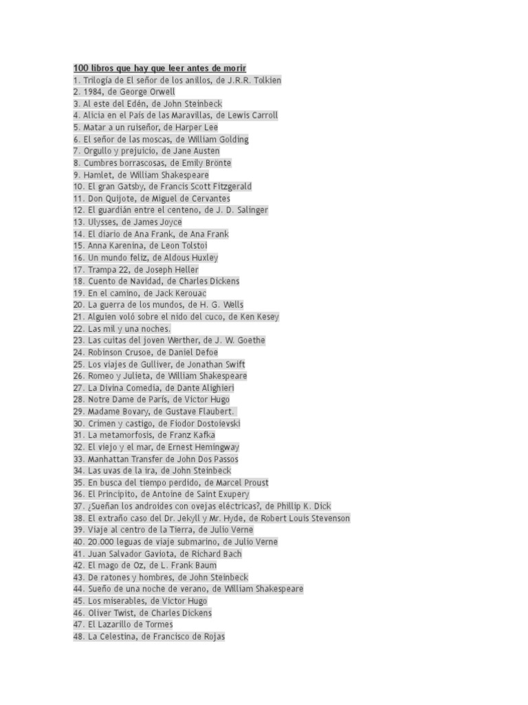 100 libros que debes leer antes de morir pdf